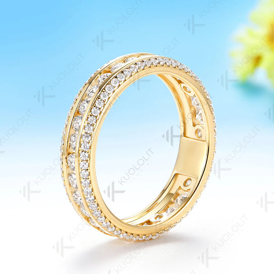 Kuololit 2CTW Moissanite Band Ring for Women Solid 14K 10K Yellow Gold Ring for Anniversary Christmas Gifts Party Custom