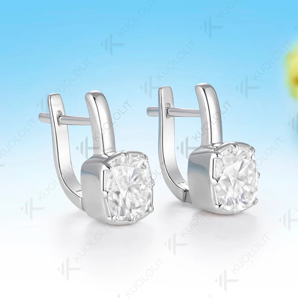 Kuololit 5CTW Enlonged Cushion Moissanite Earrings for Women Solid 14K 10K 585 Yellow Gold Clip Earrings for Christmas Gifts