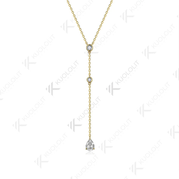 Kuololit 0.9CTW Moissanite Necklaces for Women Men Solid 585 14K 10K Gold 925 Silver Pear Chain for Engagement Party Christmas