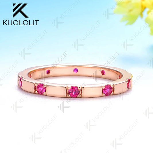 Kuololit 0.3CTW Lab Grown Ruby Band for Women Men Solid 585 14K 10K Silver Rose Gold Wedding Ring for Christmas Gifts Party