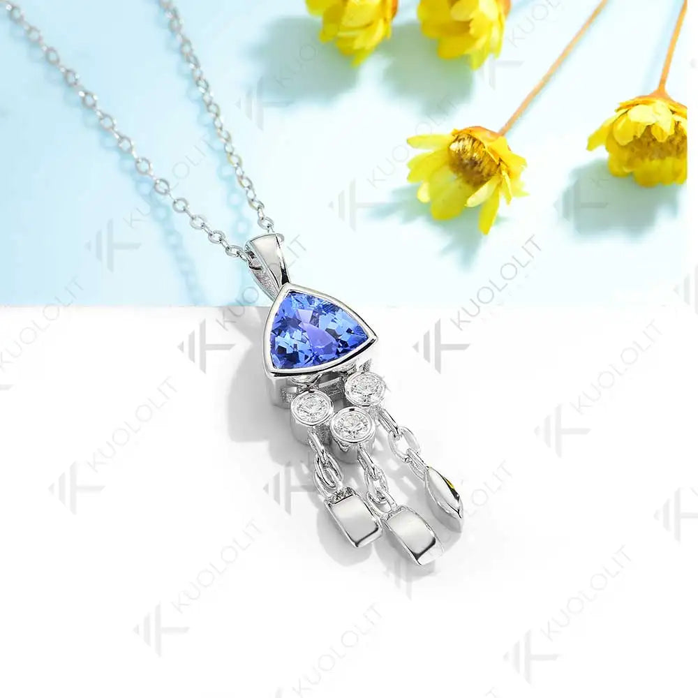 Kuololit 1.2CT Lab Grown Sapphire Jellyfish Necklace for Women Solid14K 10K 585 Yellow Gold Moissanite for Christmas with Chain