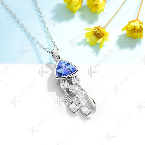 Kuololit 1.2CT Lab Grown Sapphire Jellyfish Necklace for Women Solid14K 10K 585 Yellow Gold Moissanite for Christmas with Chain