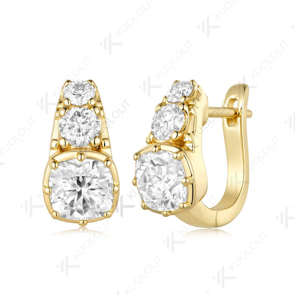 Kuololit 5.2CTW Cushion Moissanite Clip Earrings for Women Solid 14K 10K 585 White Gold Hoop Earrings for Party Christmas Gifts