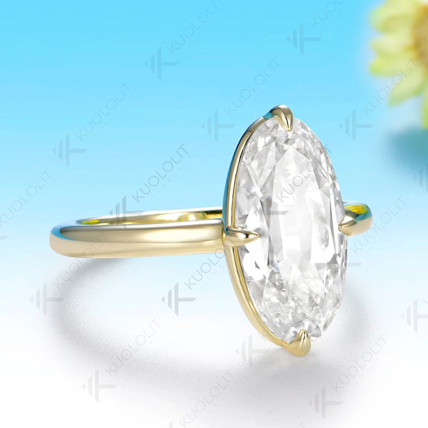 Kuololit 4CT OMC Oval Moissanite Engagement Ring for Women Solid 14K 10K Yellow Gold Custom Ring for Anniversary Christmas Gift