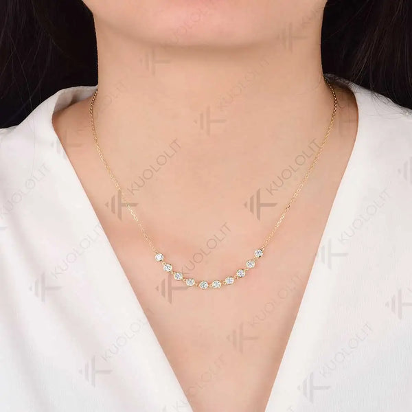 Kuololit 1CTW Moissanite Necklaces for Women Men Solid 585 14K 10K Yellow Gold Round Bezel Set  for Anniversary Christmas Gifts