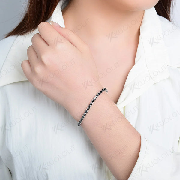 Kuololit 4.0 3.0mm Black Moissanite Tennis Bracelet for Women Men 14K 10K Yellow Gold Tennis Bracelet for Engagement Christmas