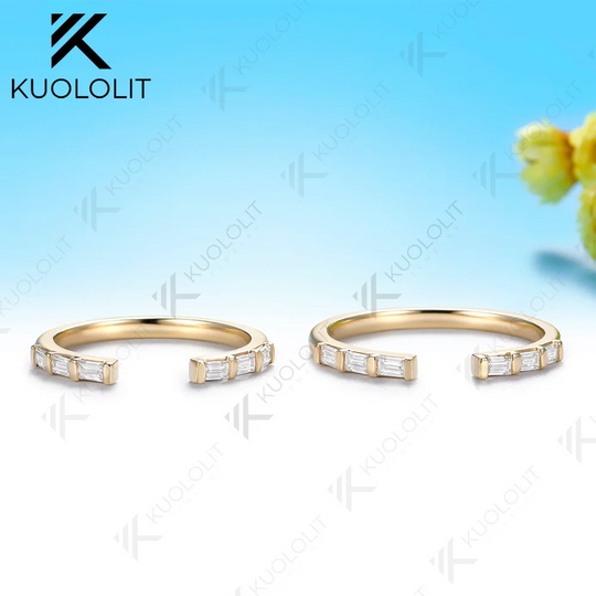 Kuololit 0.9CTW Moissanite Custom Open Ring for Women Solid 14K 10K 585 Yellow Gold Match Engagement Wedding Band for Christmas