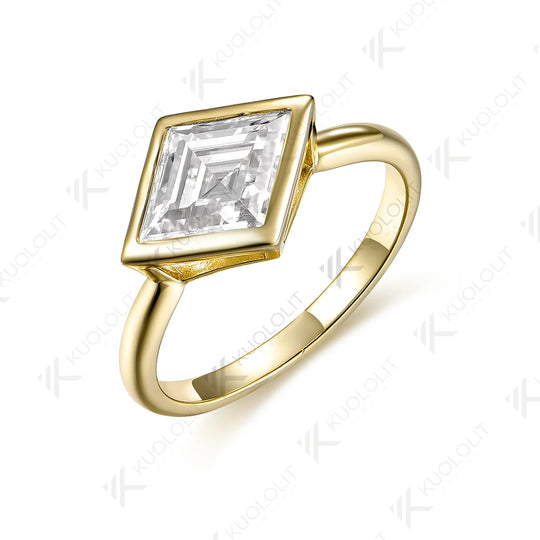 Kuololit 2.5CT Rhombus Cut Moissanite Engagement Ring for Women Solid 14K 10K Yellow Gold Ring for Anniversary Christmas Gifts Party Custom