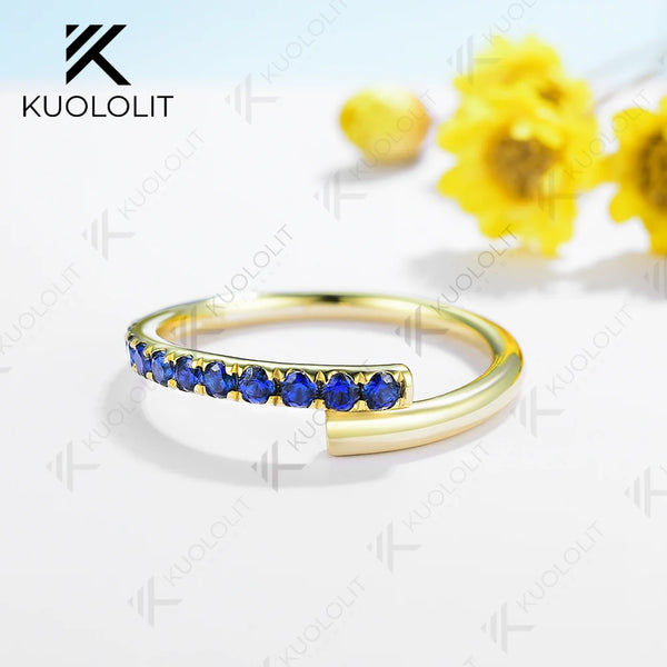 Kuololit 0.33CTW Lab Grown Blue Sapphire Band Rings for Women Solid 18K 14K 10K Gold Wedding Band Ring for Engagement Christmas