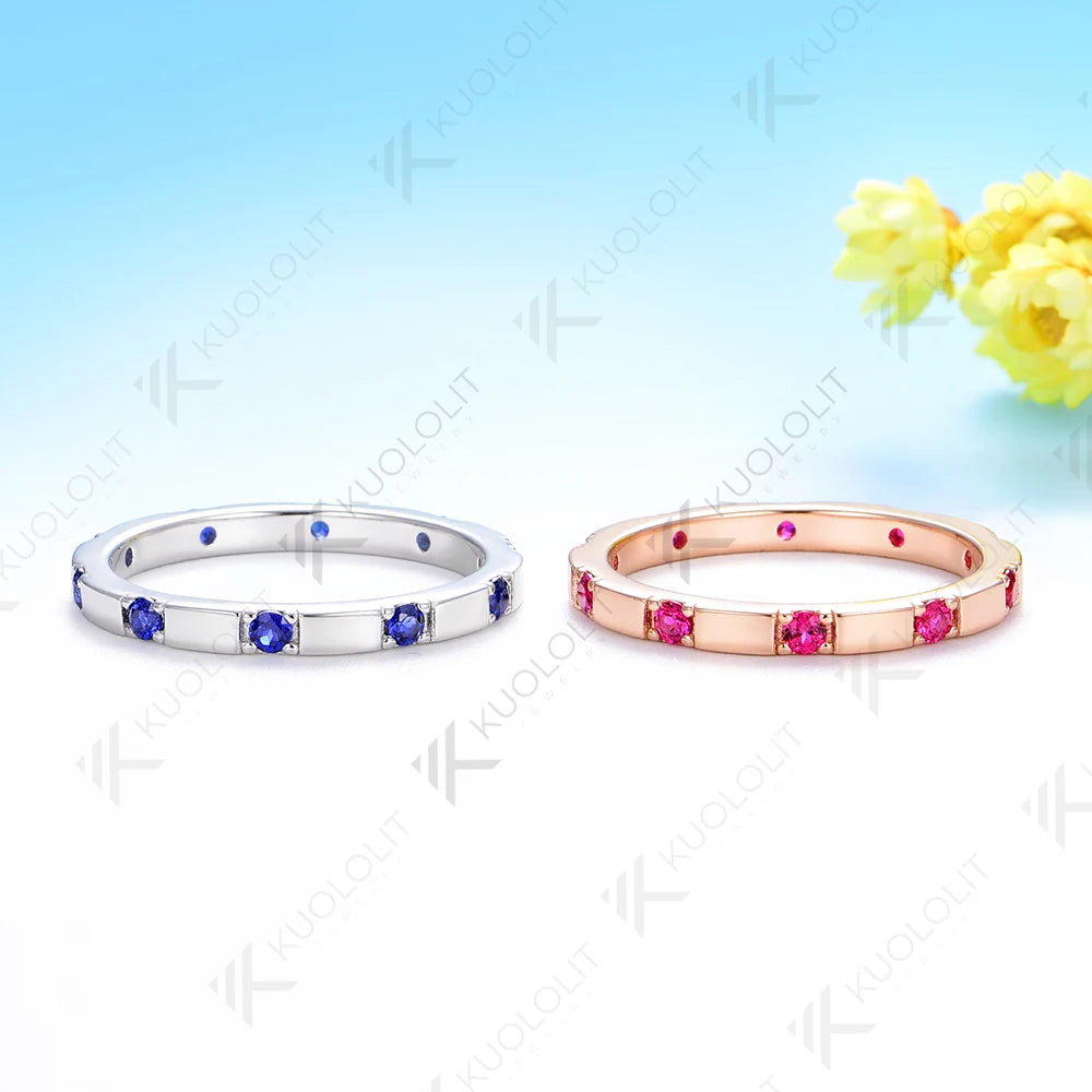 Kuololit 0.3CTW Lab Grown Ruby Band for Women Men Solid 585 14K 10K Silver Rose Gold Wedding Ring for Christmas Gifts Party