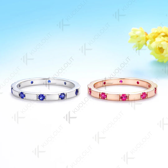 Kuololit 0.3CTW Lab Grown Ruby Band for Women Men Solid 585 14K 10K Silver Rose Gold Wedding Ring for Christmas Gifts Party