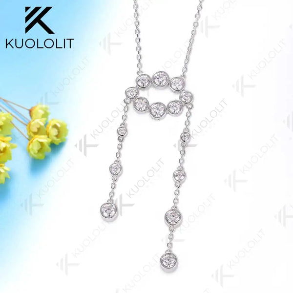 Kuololit 2.8CTW Moissanite Necklace for Women Solid 14K 10K 585 Yellow Gold Round Cut Pendant for Anniversary Christmas Gifts