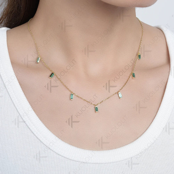 Kuololit 1.15CTW Lab Grown Emerald Necklaces for Women Solid 585 14K 10K Gold 925 Silver Chain for Engagement Party Christmas