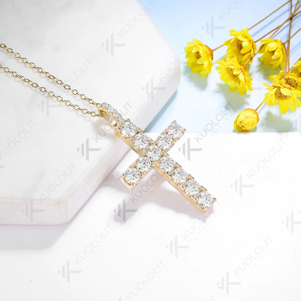Kuololit 3.36CTW Cross Moissanite Medium Pendant Chain