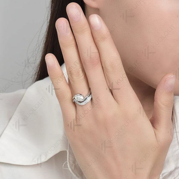 Kuololit 1.25CT Pear Cut Moissanite Set Rings for Women Solid14K 10K 18K 585 Gold Engagement Rings for Party Anniversary Gifts