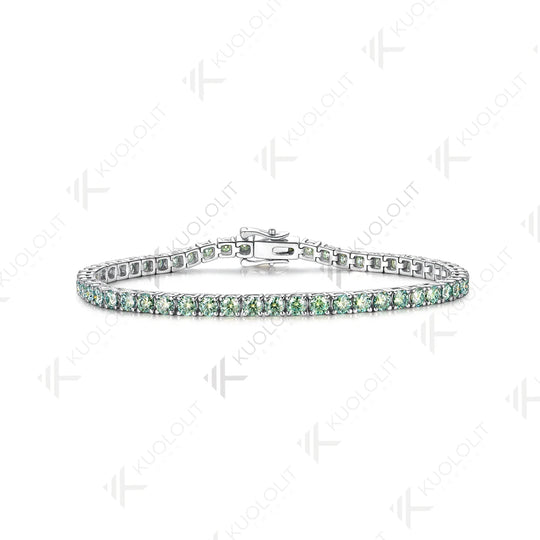 Kuololit Champagne Cyan Moissanite Round 3.0MM Tennis Bracelet for Women Men 14K 10K 585 White Gold Tennis Bracelet for Engagement Christmas