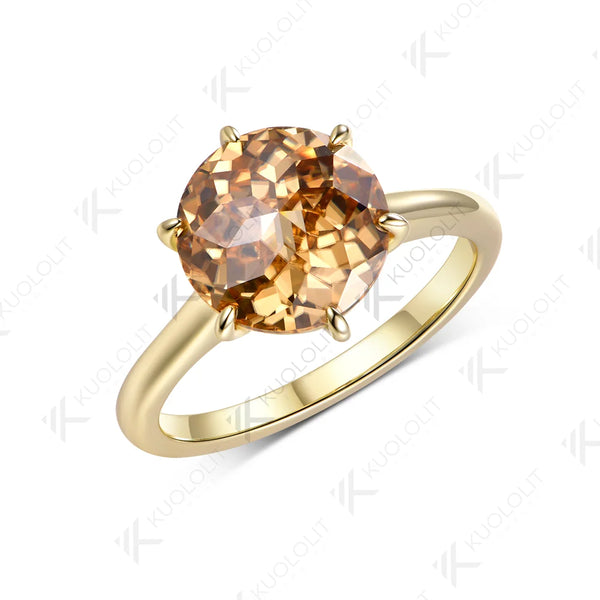 Kuololit 4CT Jubilee Cut Champagne Moissanite Custom Ring for Women Solid 14K 10K 585 Yellow Gold for Christmas Engagement Gifts
