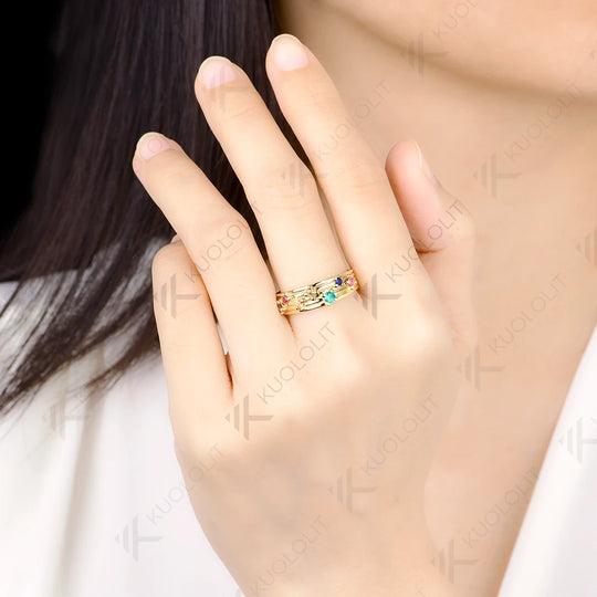 Kuololit Lab Grown Coloful Rainbow Gemstones Round Cut Custom Ring for Women Solid 14K 10K 585 Yellow Gold for Christmas Gifts