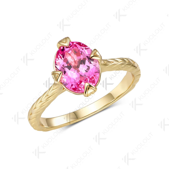 Kuololit 2CT Lab Grown Pink Sapphire Custom Ring for Women Solid 14K 10K Yellow Gold Oval cut for Anniversary Christmas Gift