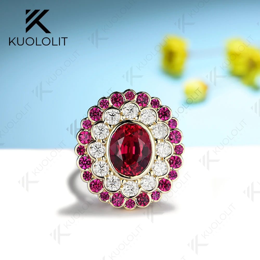 Kuololit 3CT Lab Grown Ruby with Moissanite Rings for Women Olid 14K 10K 585 White Gold Silver for Engagement Wedding Christmas