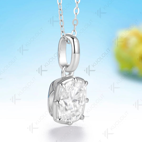 Kuololit 2.5CT Enlonged Cushion Moissanite Necklace for Women Solid 585 14K 10K Yellow Gold Necklace for Christmas Gift Party