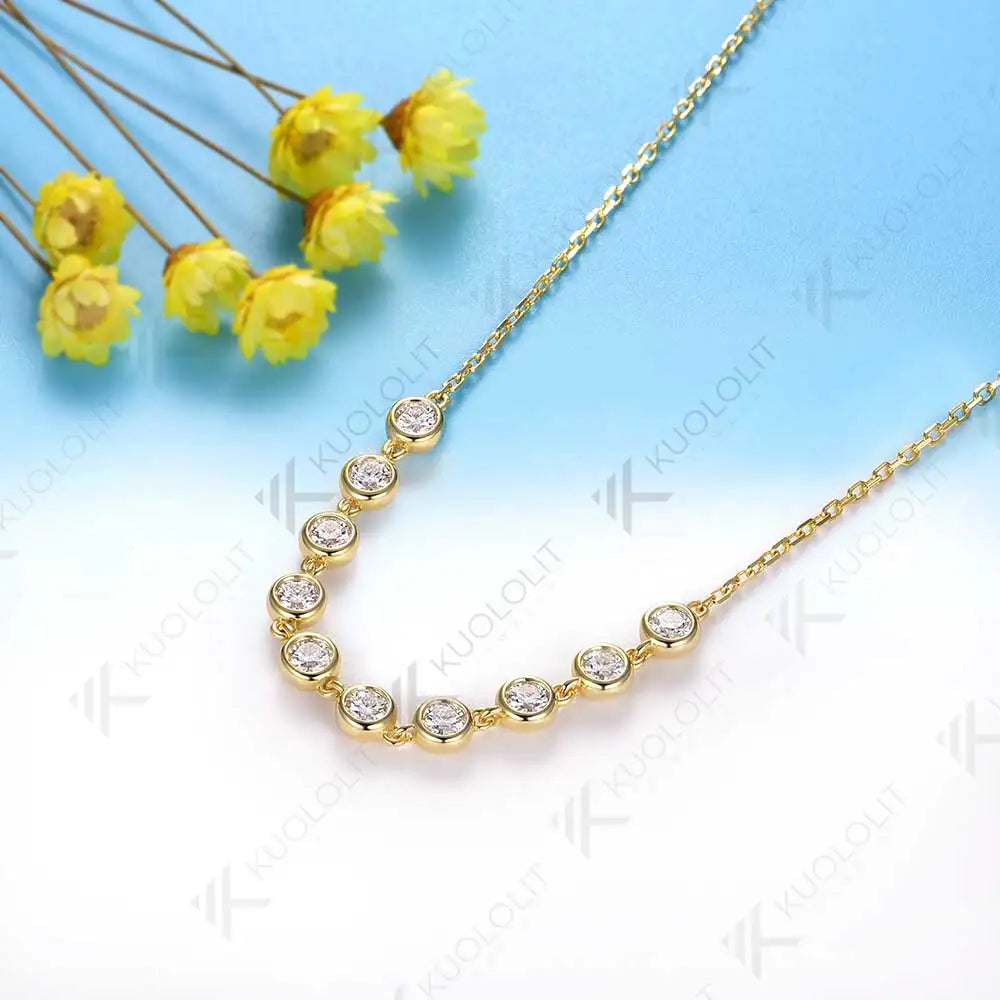 Kuololit 1CTW Lab Grown Diamonds Necklaces for Women Men Solid 585 14K 10K Yellow Gold Bezel Set for Anniversary Christmas Gifts