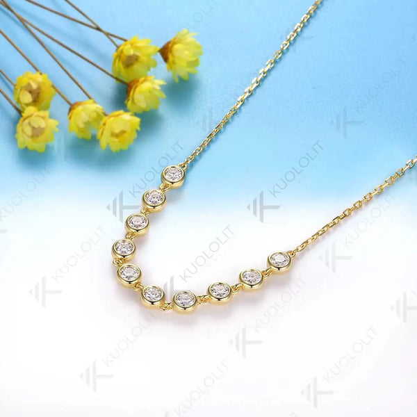 Kuololit 1CTW Lab Grown Diamonds Necklaces for Women Men Solid 585 14K 10K Yellow Gold Bezel Set for Anniversary Christmas Gifts
