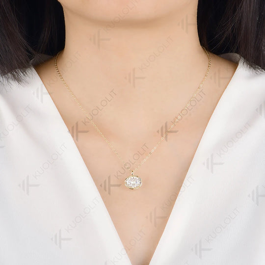 Kuololit 5CT Oval Cut Moissanite Custom Necklace for Women Solid 585 14K 10K Yellow Gold Necklace for Christmas Gifts Engagement