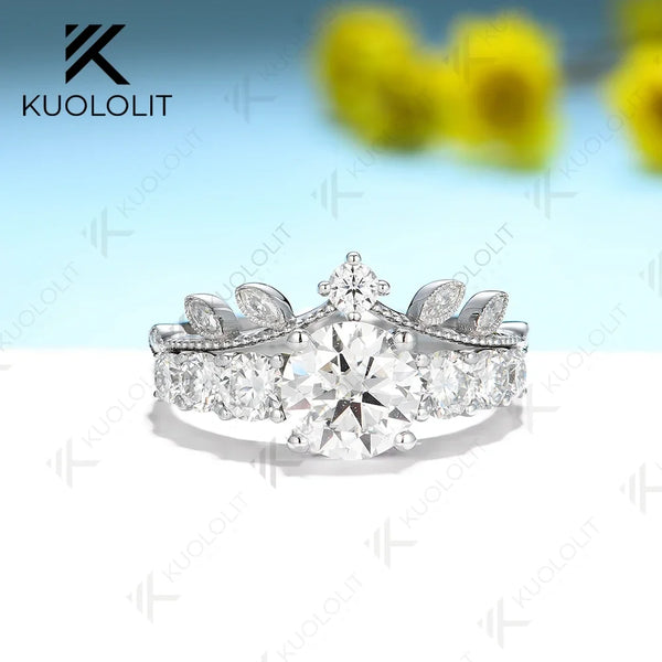 Kuololit 2CT Moissanite Rings for Women Solid 14K 10K 585 White Gold 925 Silver PT950 Set Rings for Engagement Wedding Christmas