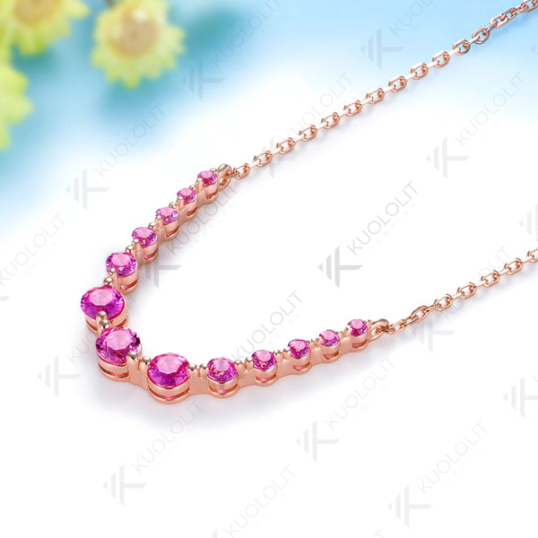Kuololit 1.3CTW Lab Grown Pink Sapphire Necklace for Women Solid 14K 10K Rose Gold for Anniversary Christmas Gifts Engagement