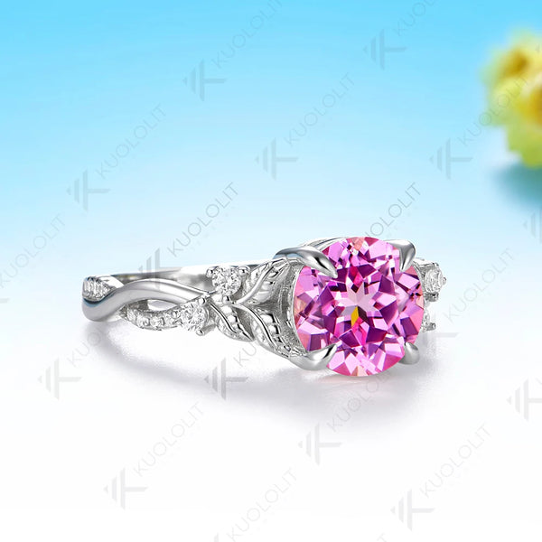 Kuololit 2CT Lab Grown Pink Sapphire Moissanite Ring for Women Solid 14K 10K 585 White Gold Ring for Engagement Christmas Gifts