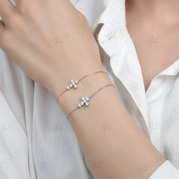 Kuololit 0.6CTW Moissanite Bracelets for Women Men 585 18K 10K Adjustable Chains Cross Charm for Engagement Christmas Classic