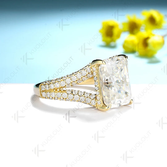 Kuololit 6CT Raddiant Cut Moissanite Ring for Women Solid 14K 10K PT950 Gold Silver Yellow Gold for Engagement Wedding Christmas
