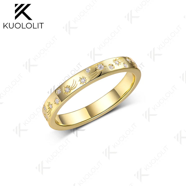 Kuololit 0.2CTW Lab Grown Diamond Band for Women Solid 18K 14K 10K Gold D VS1 Diamond Ring for Anniversary Engagement Gift Party
