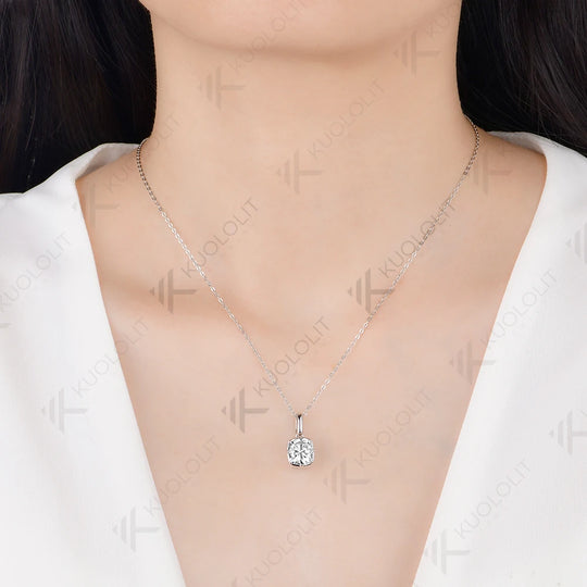Kuololit 2.5CT Enlonged Cushion Moissanite  Necklace for Women Solid 585 14K 10K Yellow Gold  Necklace for Christmas Gifts Party