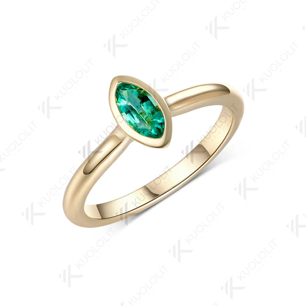 Kuololit 0.5CT Lab Grown Emerald Custom Ring for Women Solid 14K 10K 585 Yellow Gold Engagement Ring for Christmas Gifts