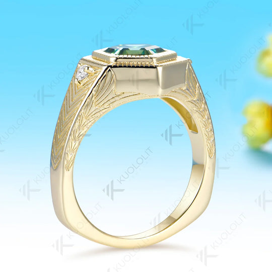 Kuololit 2CT Cyan Moissanite Custom Ring for Women Solid 14K 10K Yellow Gold Heaxgon Ring for Anniversary Christmas Gift Party