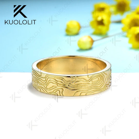 Kuololit Tree Pattern Rings for Men Women PT950 Solid 14K 10K 585 Yellow Gold Silver Ring for Anniversary Wedding Band Christmas
