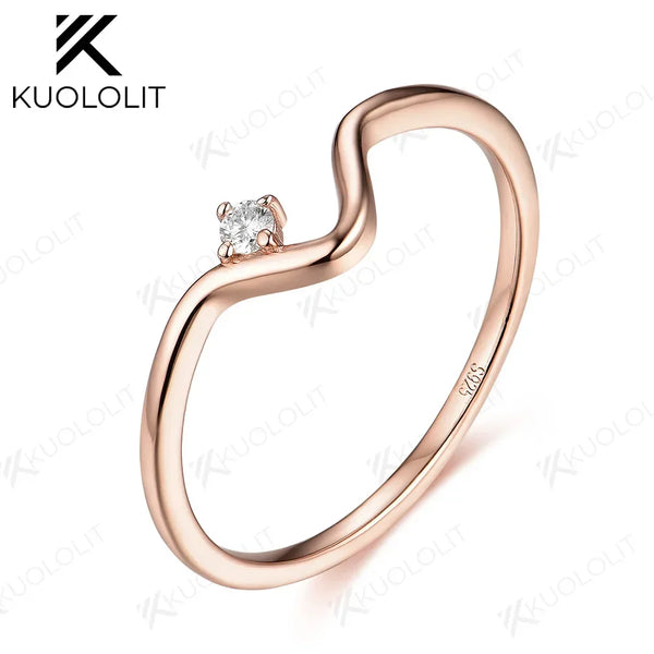 Kuololit Lab Grown Diamonds Stack Rings for Women Solid 18K 14K Rose Gold Solitaire Wedding Diamond V Band for Engagement Christmas