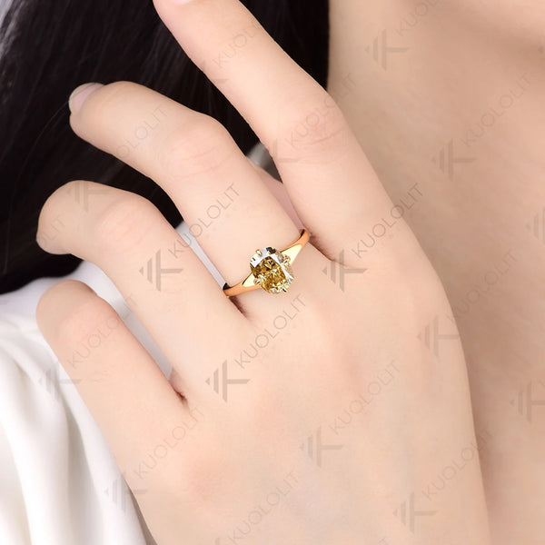 Kuololit 3CT OMC Champagne Moissanite Ring for Women Solid 14K 10K 585 Yellow Gold Engagement Ring for Christmas Gift Party