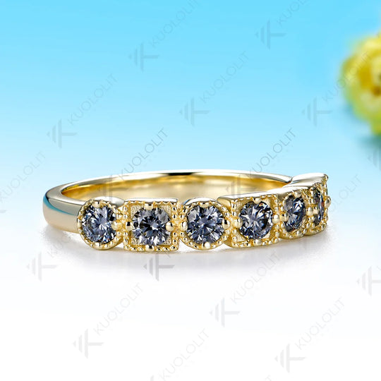 Kuololit 0.7CTW Grey Moissanite Round Custom Ring for Women Men Solid 14K 10K Yellow Gold for Eternity Half Band Christmas Gifts