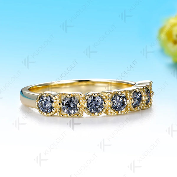 Kuololit 0.7CTW Grey Moissanite Round Custom Ring for Women Men Solid 14K 10K Yellow Gold for Eternity Half Band Christmas Gifts