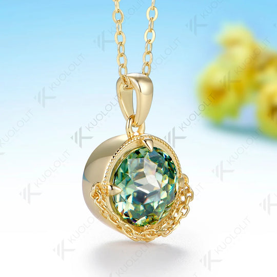 Kuololit 4CT Cyan Moissanite Jubilee Cut Necklace for Women Solid 14K 10K Yellow Gold Engagement Necklace for Christmas Gifts
