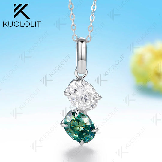 Kuololit 3CTW Cyan White Moissanite Oval Cut  Necklace for Women Solid 585 14K 10K Yellow Gold Necklace for Christmas Gift Party