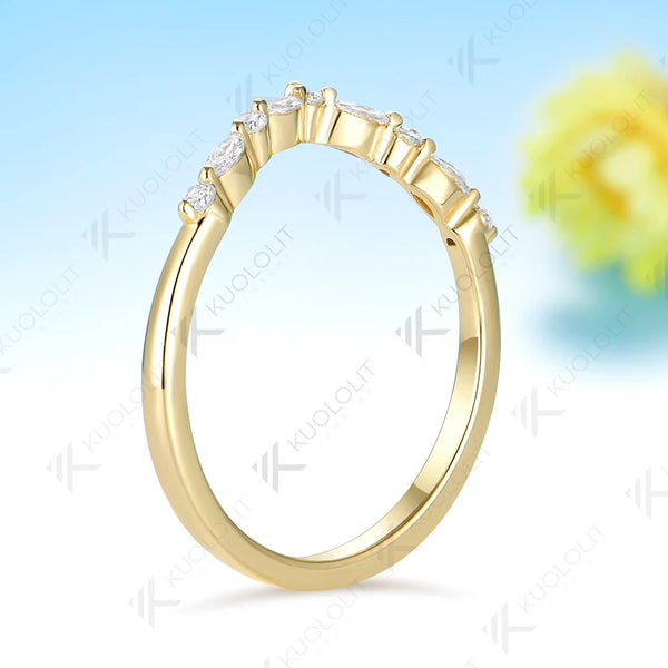 Kuololit  0.3CTW Lab Diamond  V Wedding Band for Women Solid 14K 10K Yellow Gold Eternity Marquise Ring for Engagement Christmas