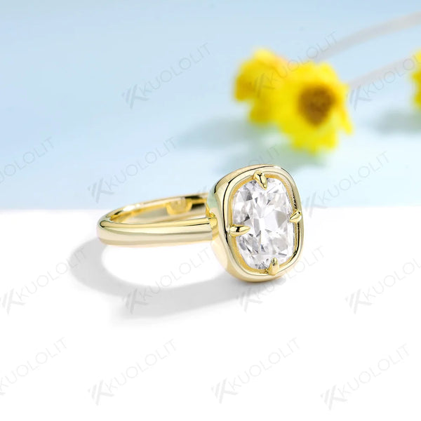 Kuololit 3CT OMC Enlonged Cushion Moissanite Ring for Women Soild 10K 14K Yellow Gold Diamond Ring for Engagement Christmas Gift