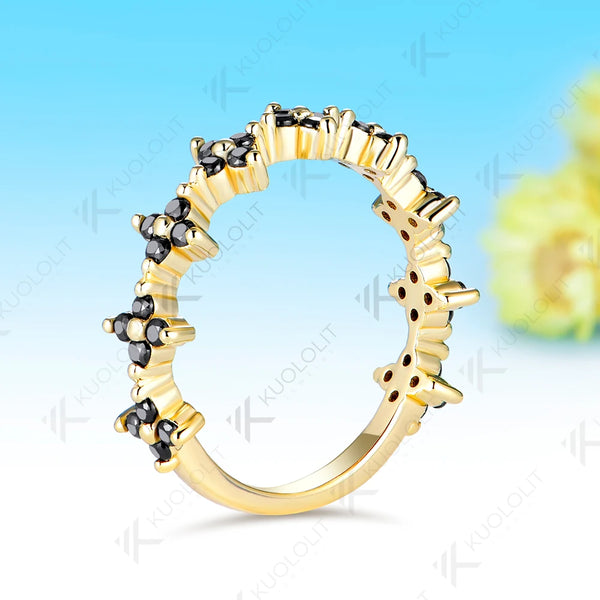 Kuololit 0.54CTW Black Moissanite Custom Ring Eternity Half Band for Women Solid 14K 10K 585 Yellow Gold for Christmas Jewelry