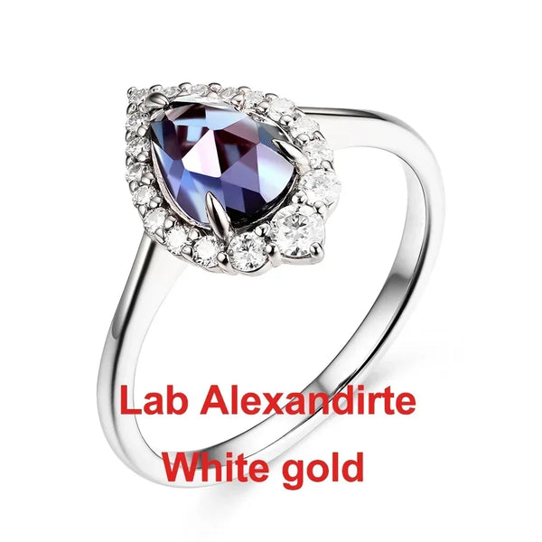 Kuololit Alexandrite Moissanite 14K 10K 585 Rose Gold Ring for Women 1.5CT Pear Cut Luxury Ring for Engagement Party Christmas