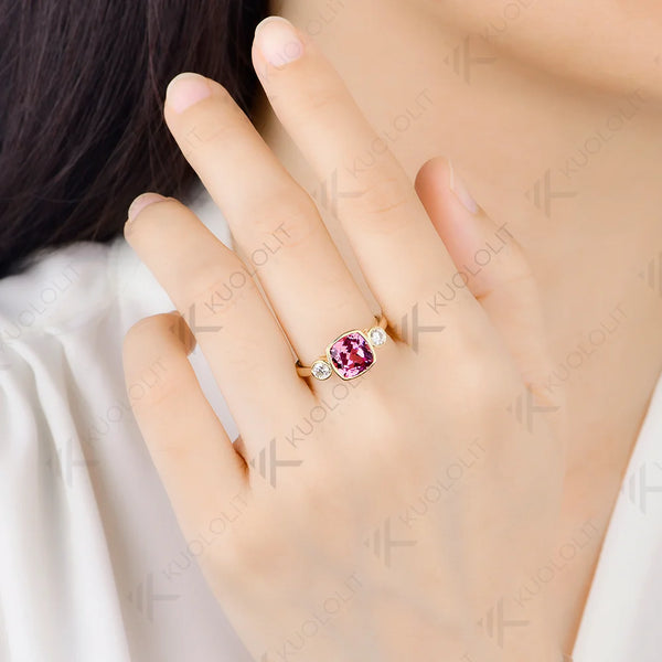 Kuololit 2.5CT Lab Grown Pink Sapphire Custom Ring for Women Solid 14K10K 585 Yellow Gold Engagement Ring for Christmas Gift