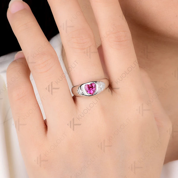 Kuololit 0.8CT Lab Grown Ruby Diamonds Heart Ring for Women Solid 18K 14K10K 585 White Gold for Anniversary Christmas Gifts New